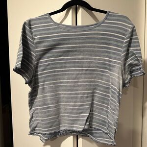 American Eagle Outfitters Striped Blue and White XXL Crop Tee